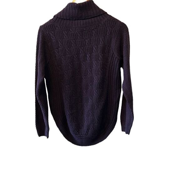 ALIA Petite Purple Cable Knit Cowl Neck Long Sleeve Scoop Bottom Sweater SP - Picture 3 of 8